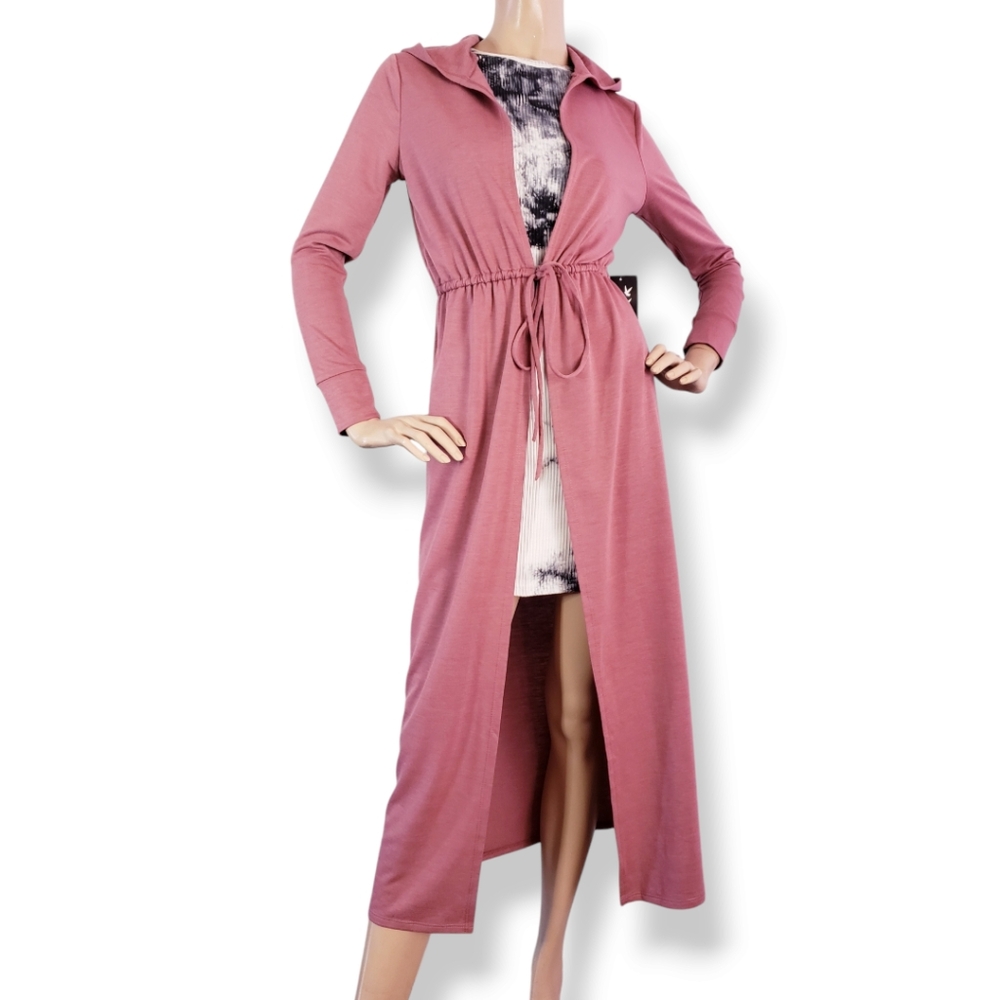 Mocking Jay Blush Mauve Full Body Hooded Cover Up Duster Dress with Waist Ties